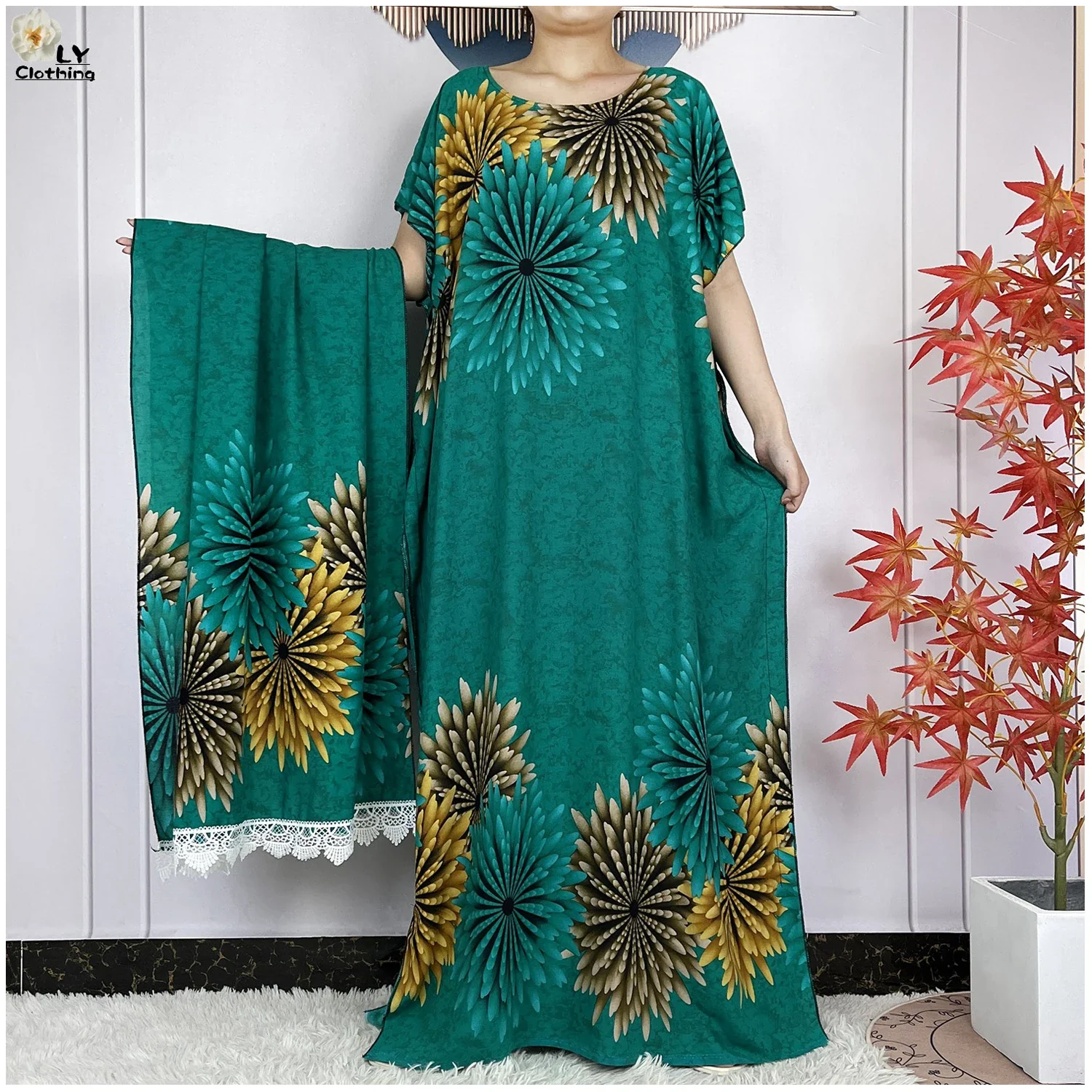 Robe longue coton femme style muslim floral Dubaï - image de produit 0